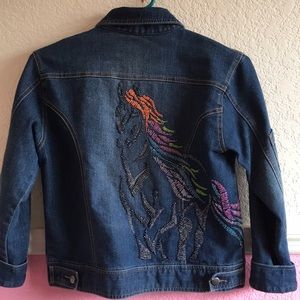 Cute Jean Jacket with beaded horse on the back
